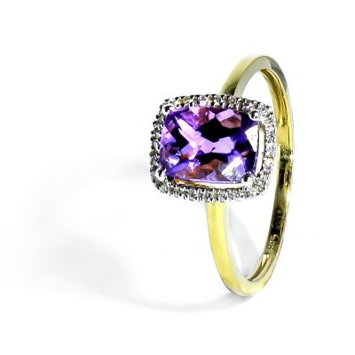 Zlatý diamantový prsteň s Ametystom