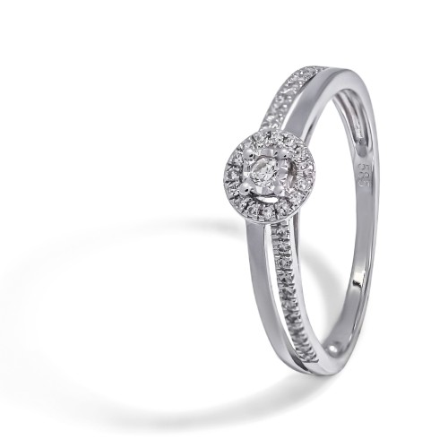 Elegantný prsteň z bieleho zlata s diamantmi 0.12 ct