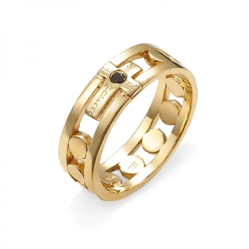 Zlatý prsteň s krížikom a čiernym diamantom 0.02 ct